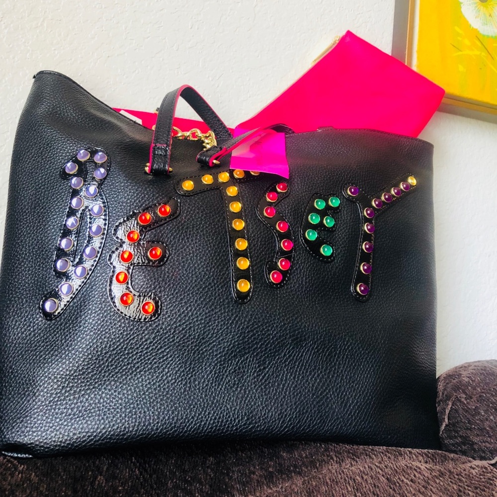 Betsey Johnson Logo Tote Black Pink Handbag
